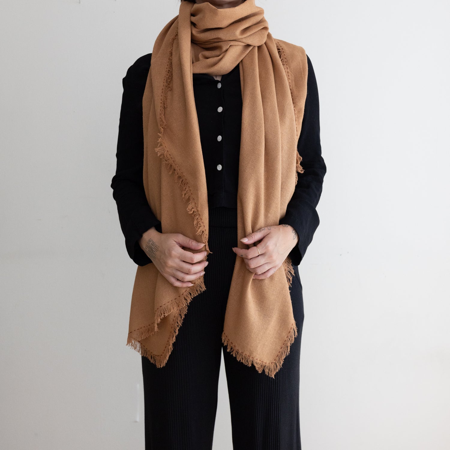 Silk Noil Wrap Scarf | Caramel