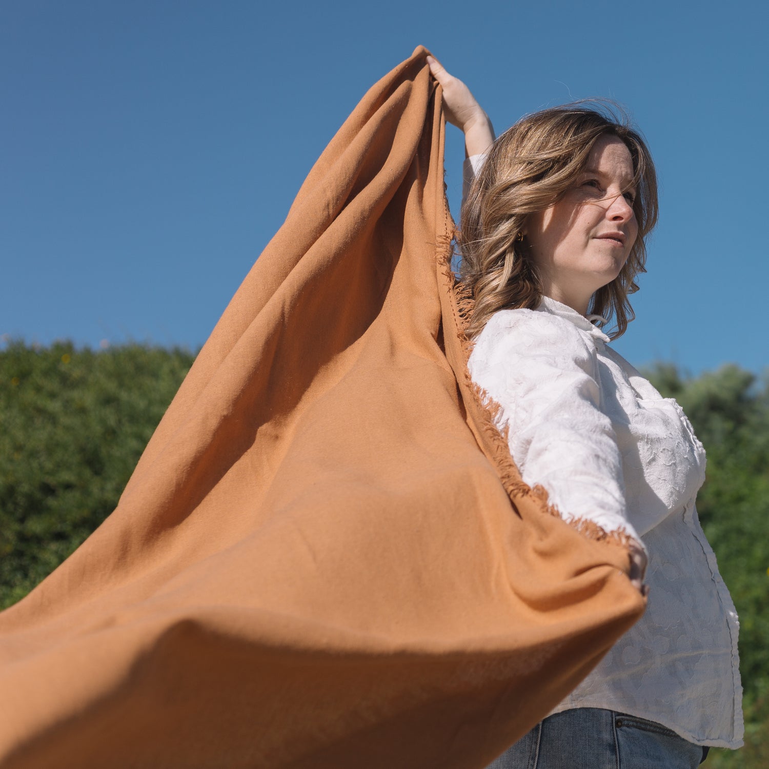 Silk Noil Wrap Scarf | Caramel