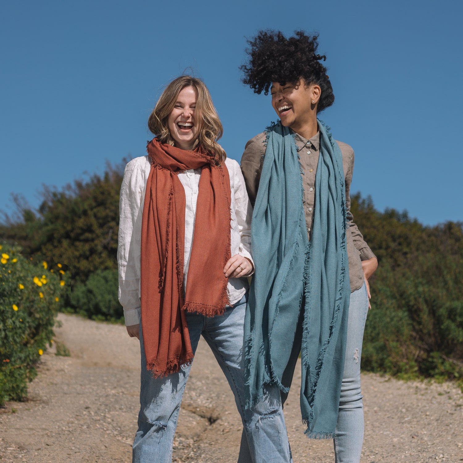 Silk Noil Wrap Scarf | Woad Blue
