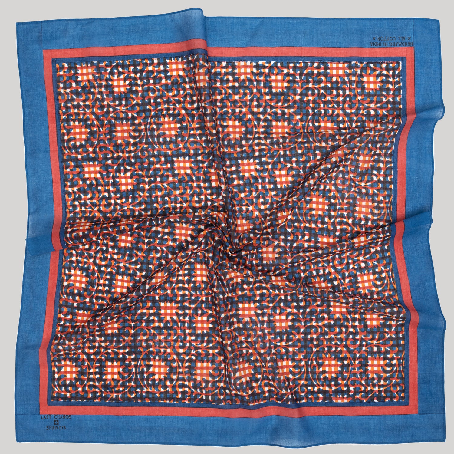 Blockprint Cotton Scarf- Jackie in Aperol- 28in