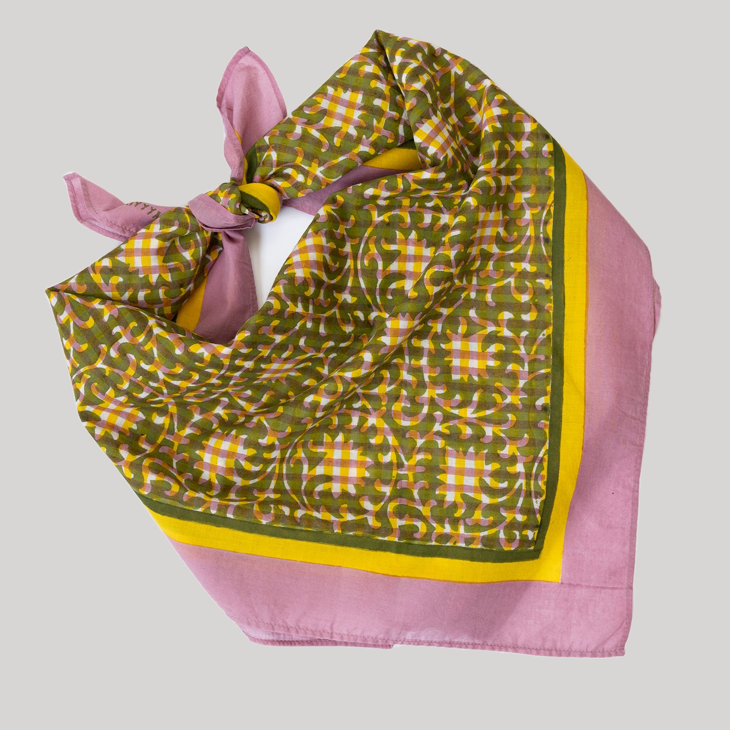 Blockprint Cotton Scarf- Jackie in Cottage Ivy- 28in