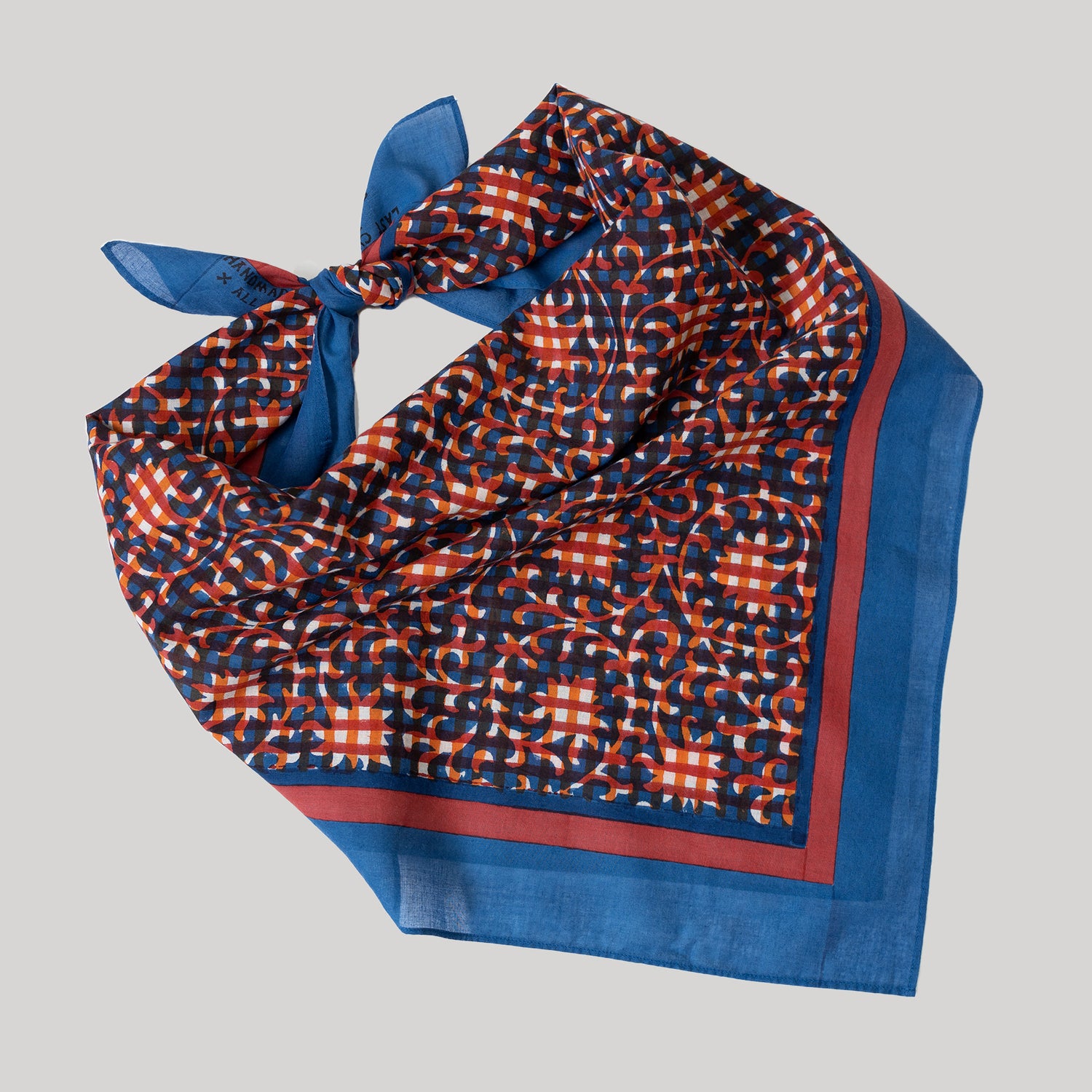 Blockprint Cotton Scarf- Jackie in Aperol- 28in