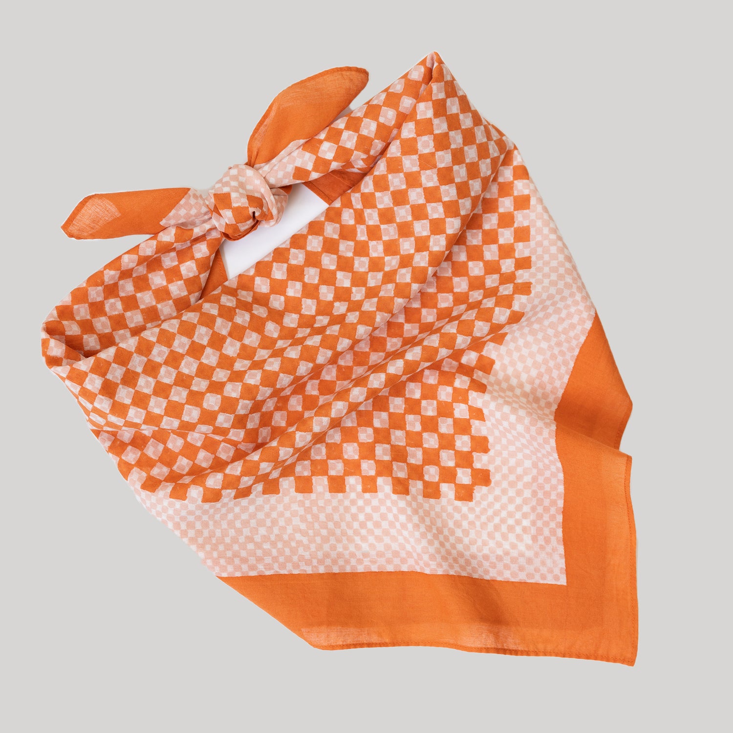 Blockprint Cotton Scarf- Duet in Tangelo- 28in