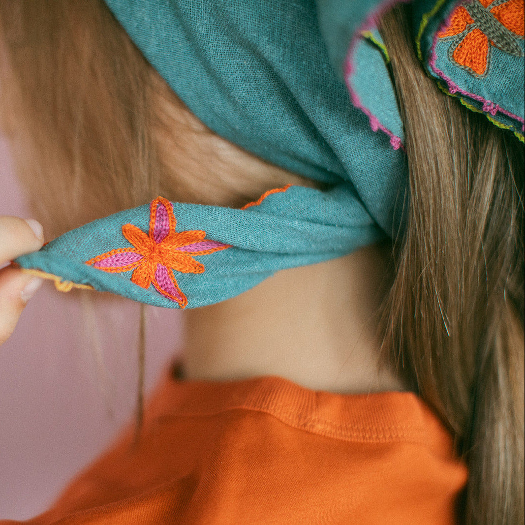 Chainstitch Silk Noil Bandana  | Indigo Charms