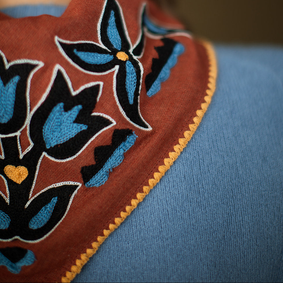 Chainstitch Silk Noil Bandana | Redwood Tulips