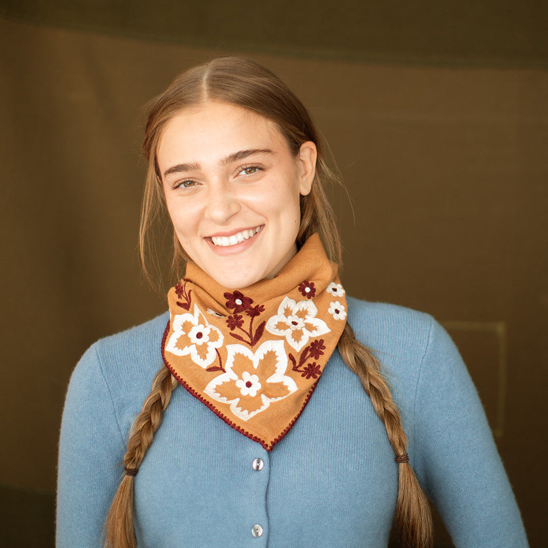 Chainstitch Silk Noil Bandana  | Caramel Field