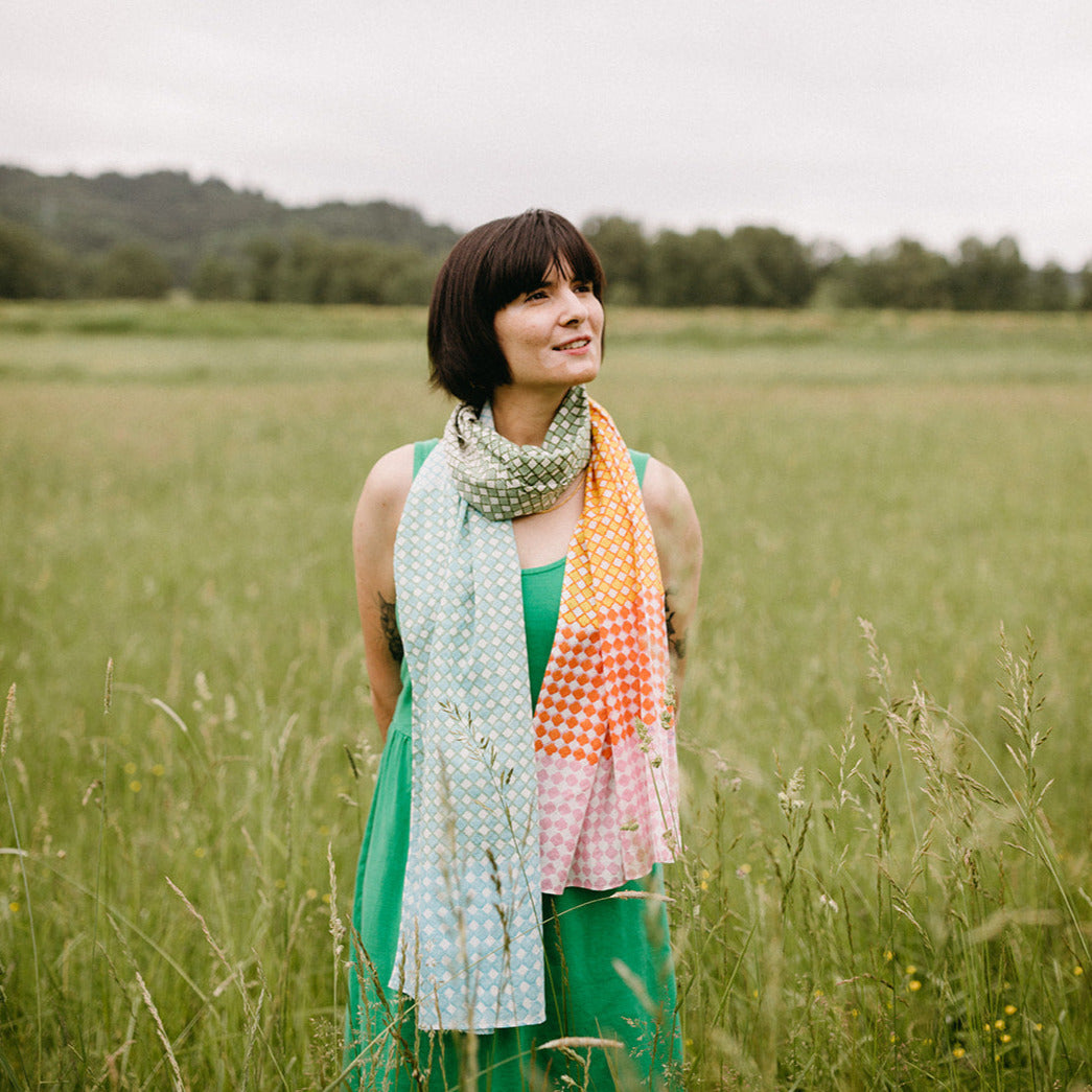 Blockprint Cotton Stole- Franny in Tulip
