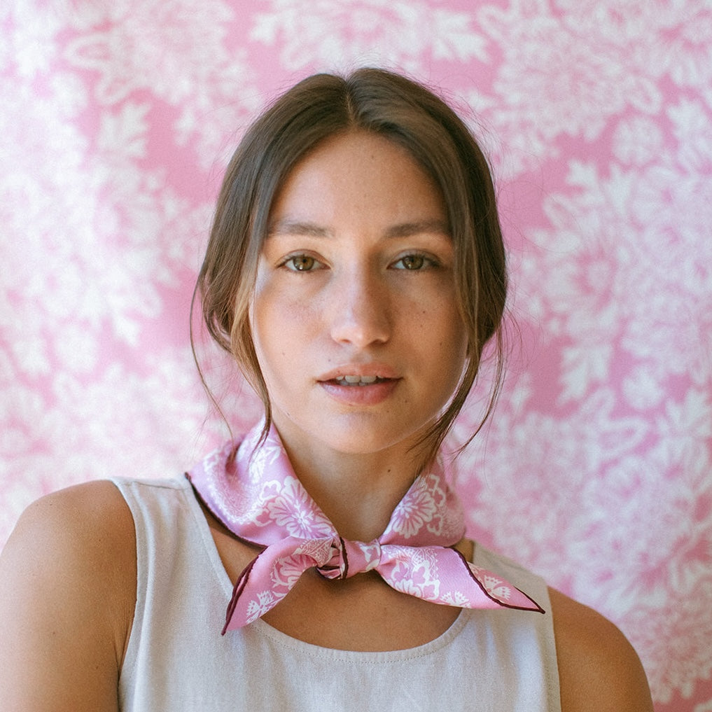 Silk Twill Scarf - Blossom in Rose Pink