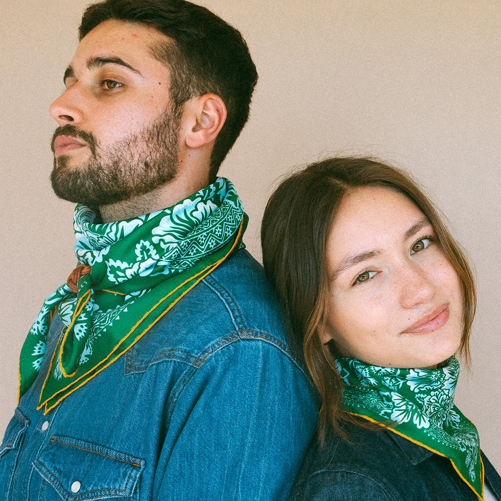 Silk Twill Scarf - Blossom in Garden Green