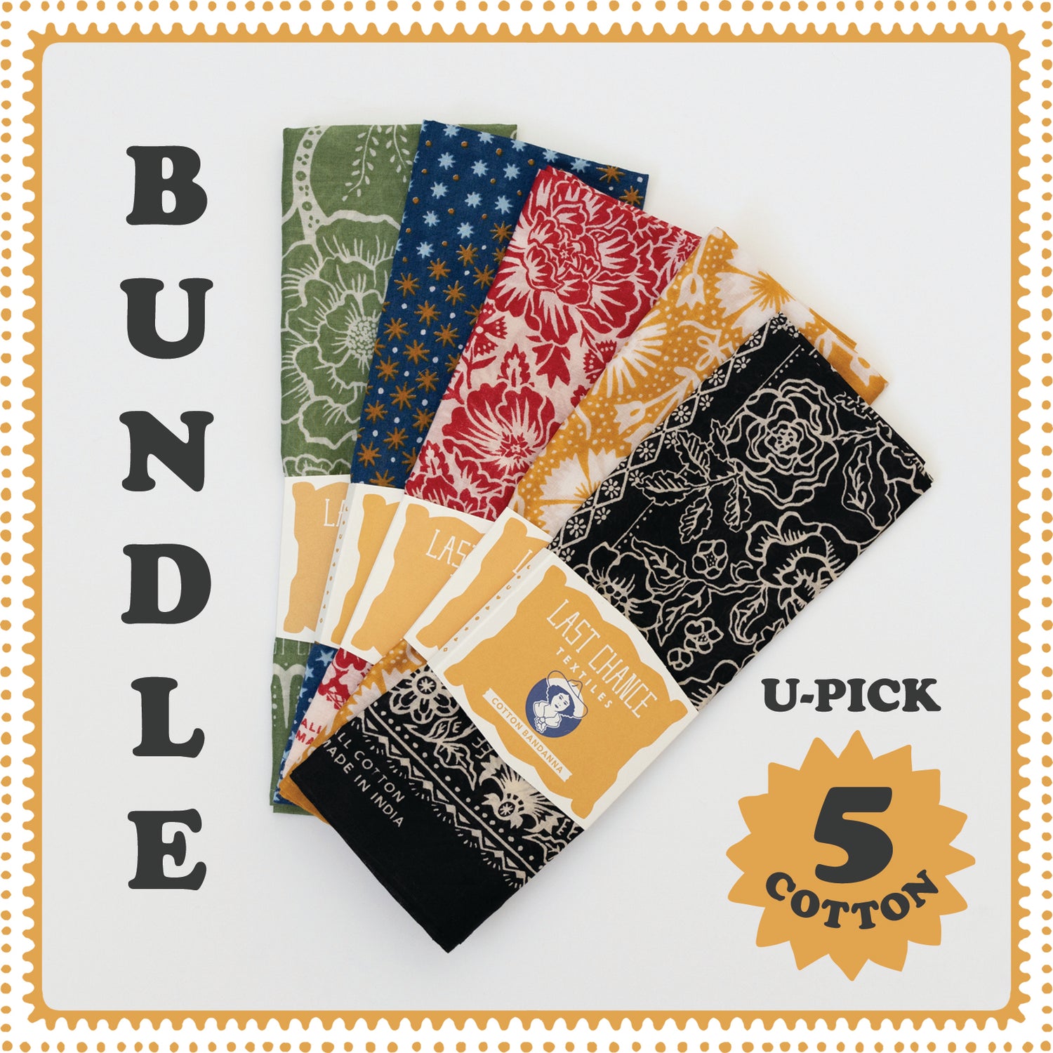 Bundle: Any 5 Cotton Bandanas