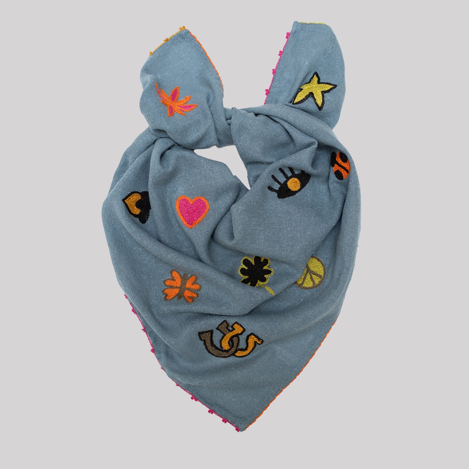 Chainstitch Silk Noil Bandana  | Indigo Charms