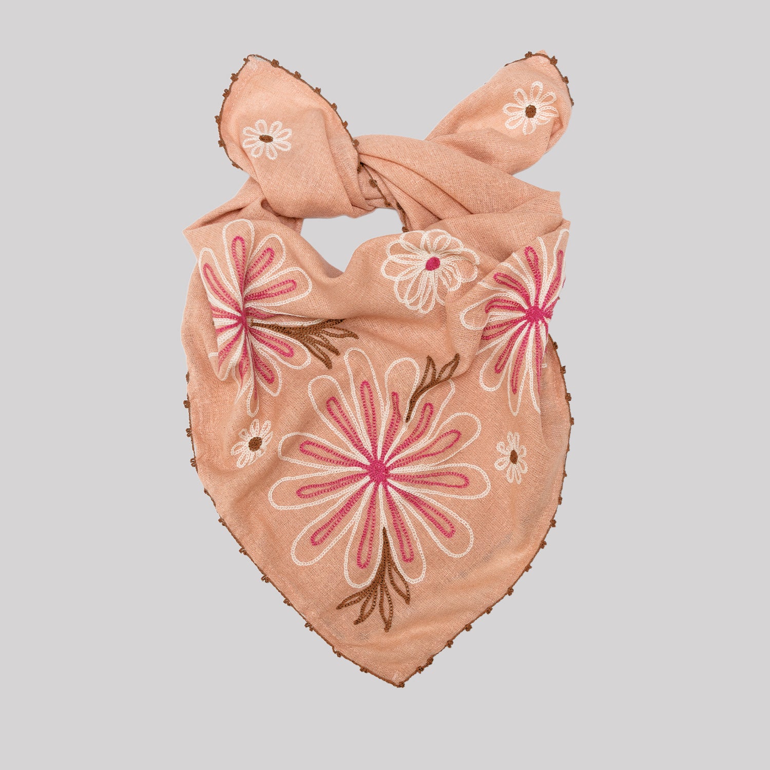 Chainstitch Silk Noil Bandana  | Ash Pink Daisies