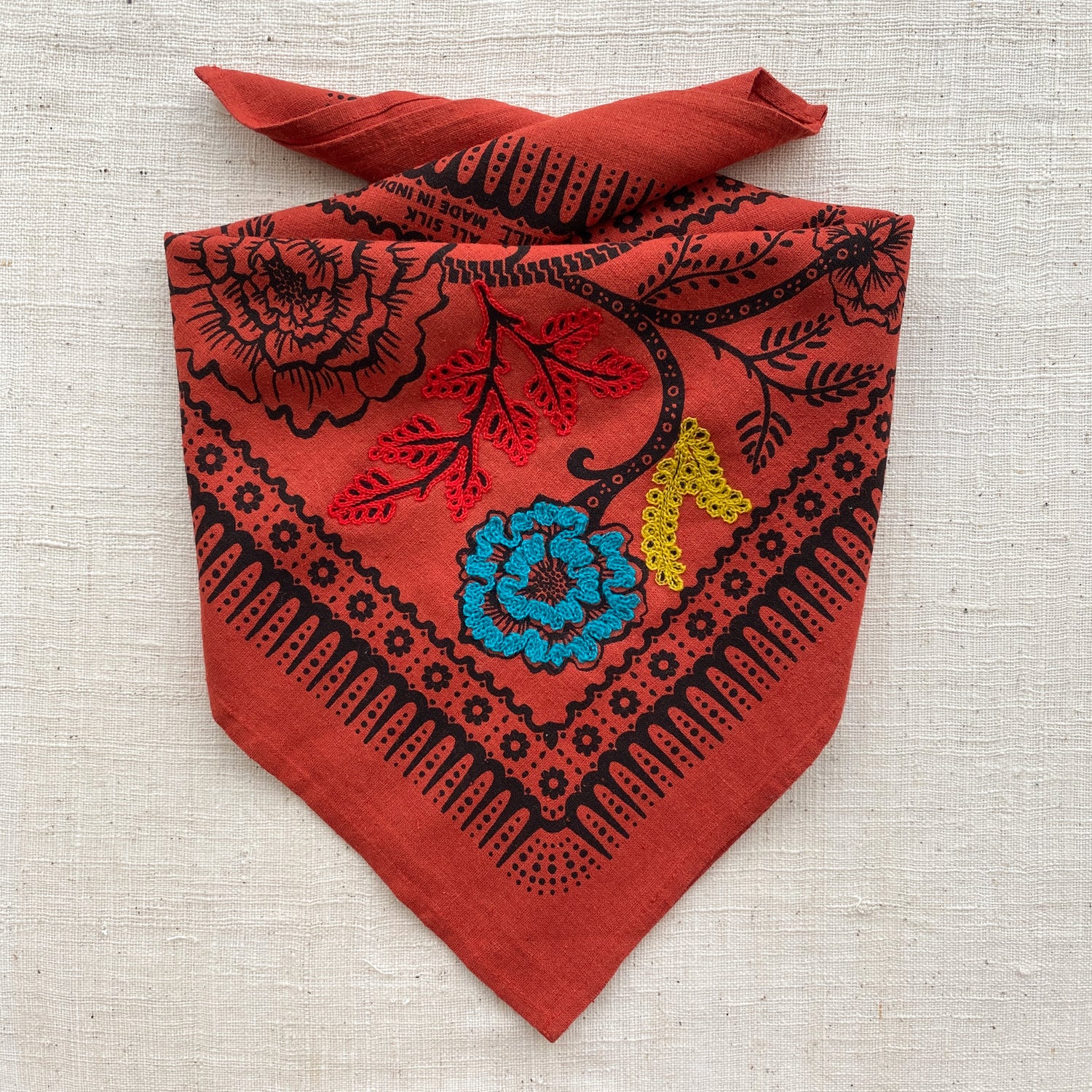 Embroidered Silk Bandana | Ramble - Madder