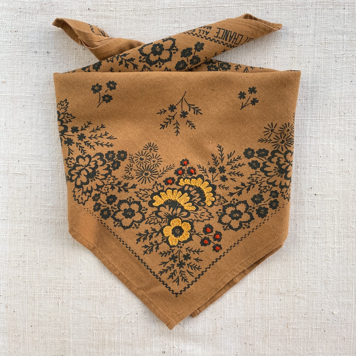 Embroidered Silk Bandana | Field - Ochre