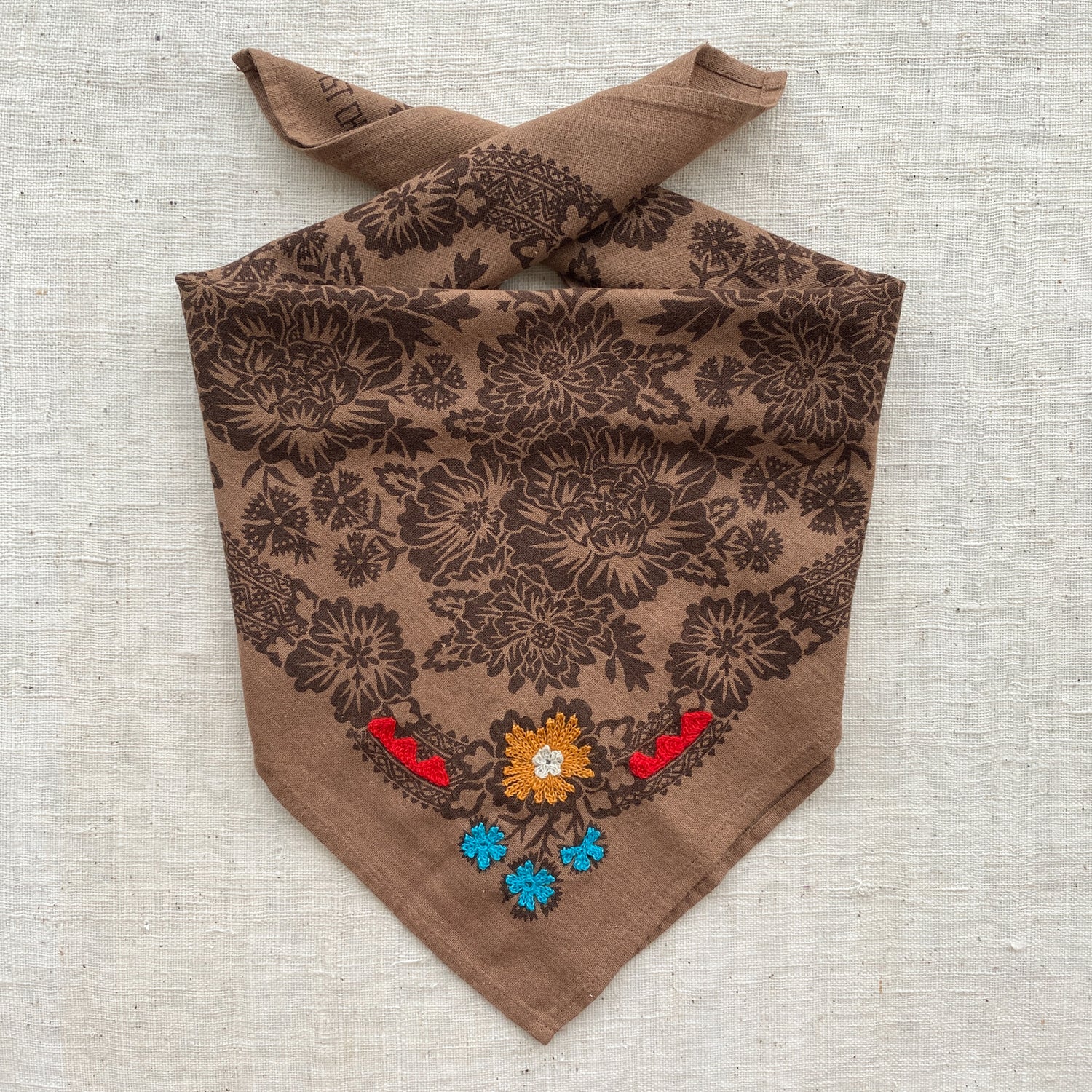 Embroidered Silk Bandana | Blossom - Brazil Nut
