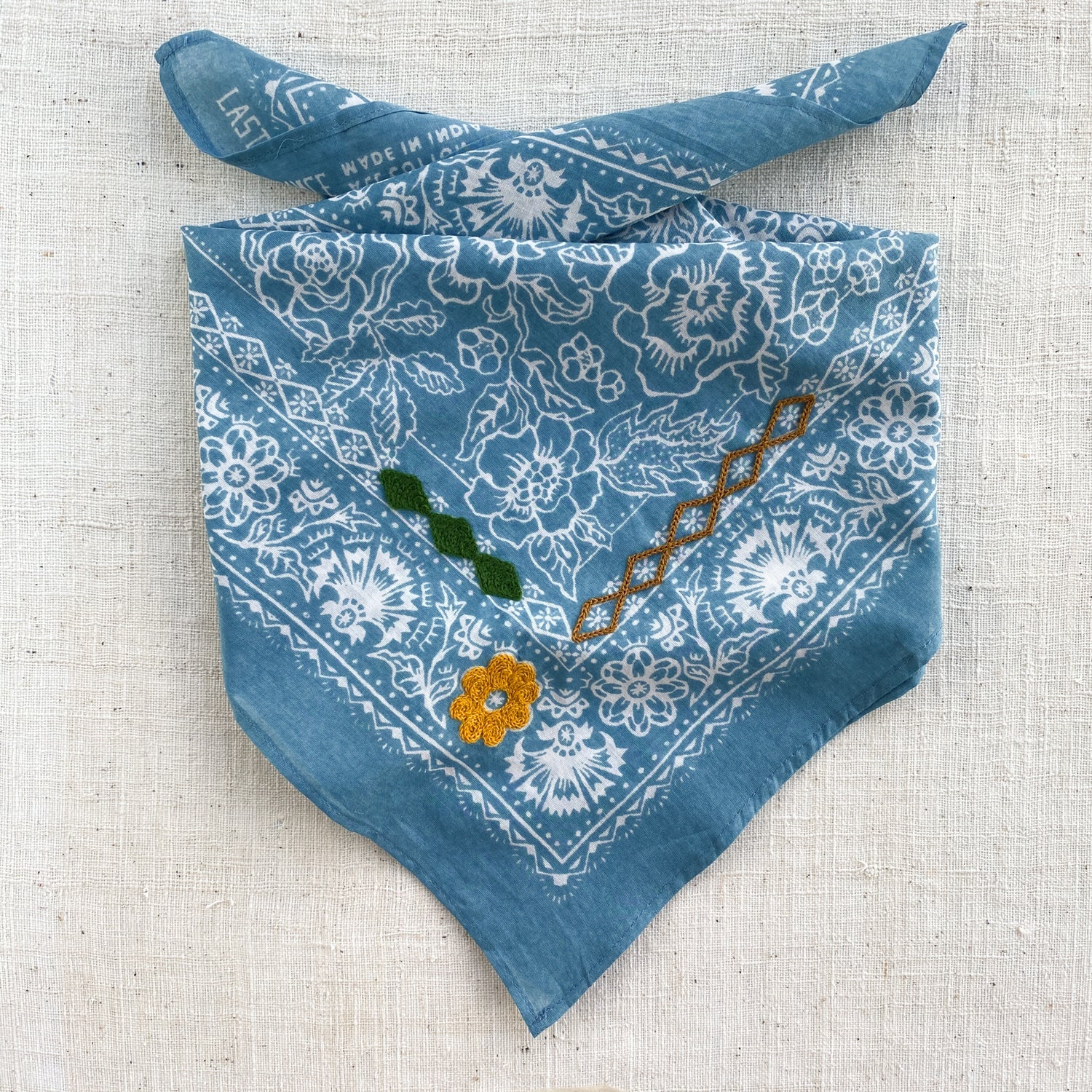 Embroidered Cotton Bandana | Rosey - Faded Blue