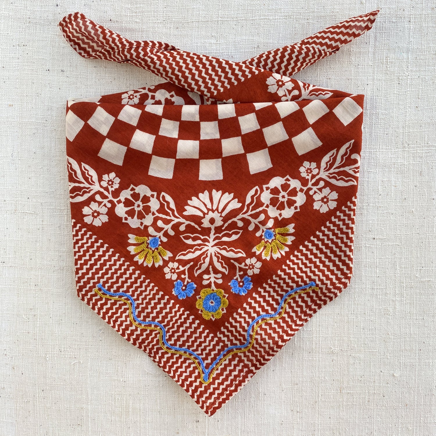 Embroidered Cotton Bandana | Sundial - Chili