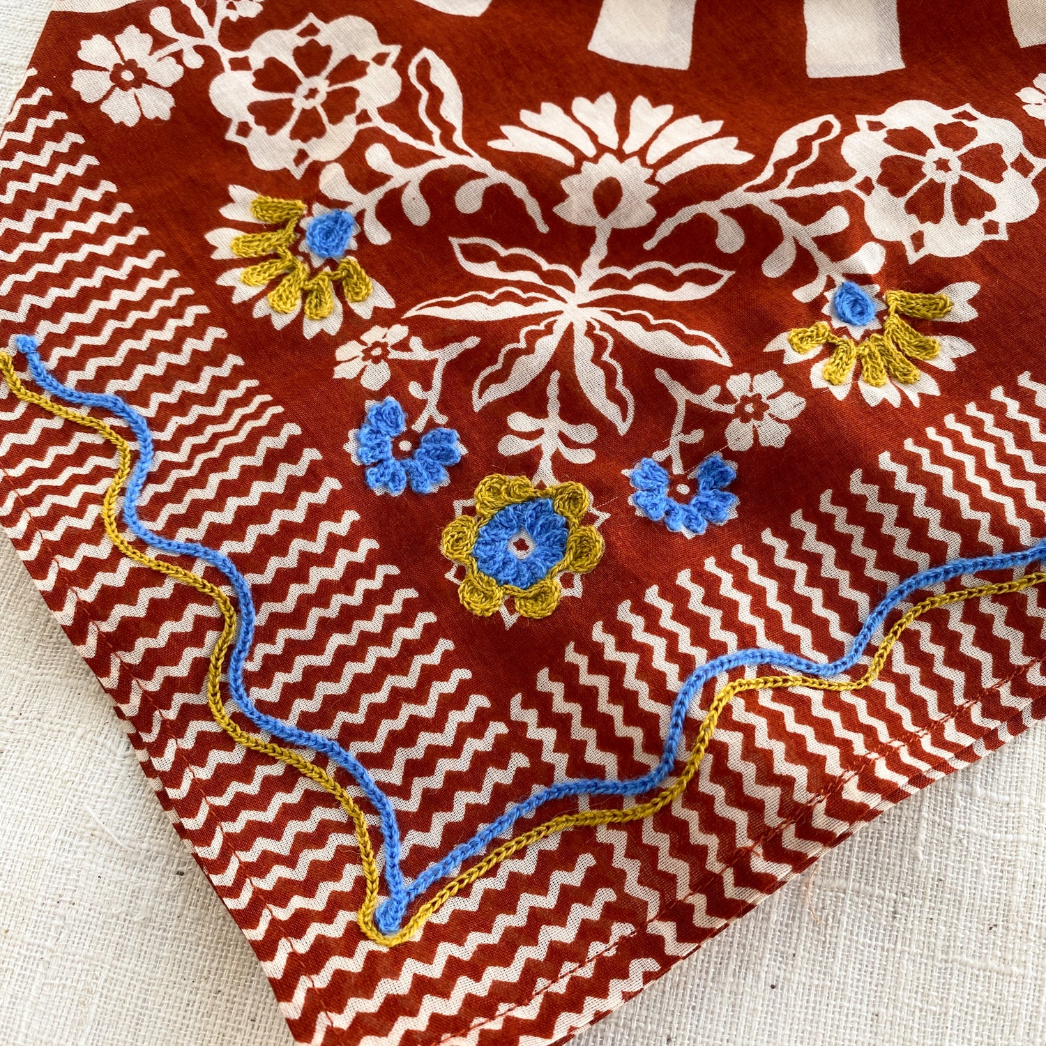 Embroidered Cotton Bandana | Sundial - Chili