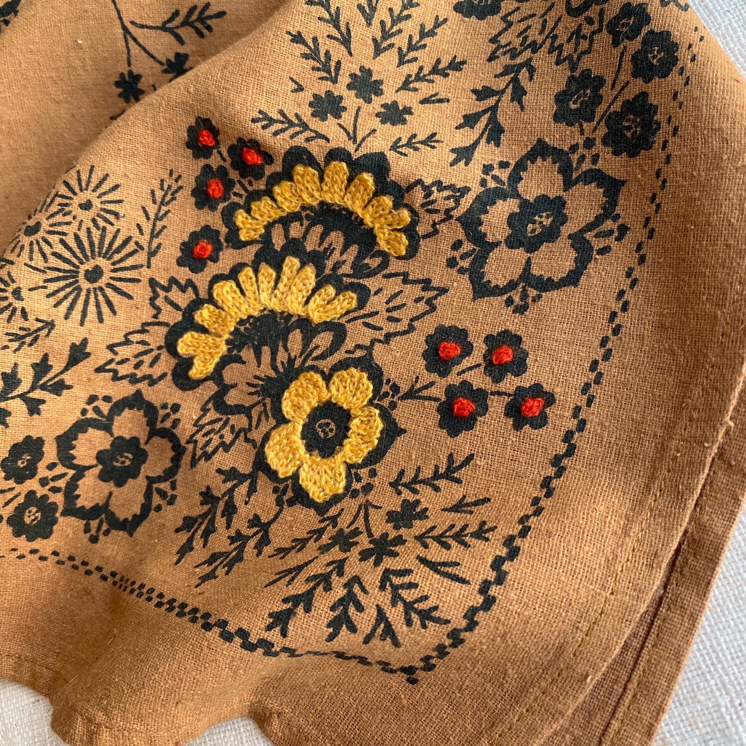 Embroidered Silk Bandana | Field - Ochre