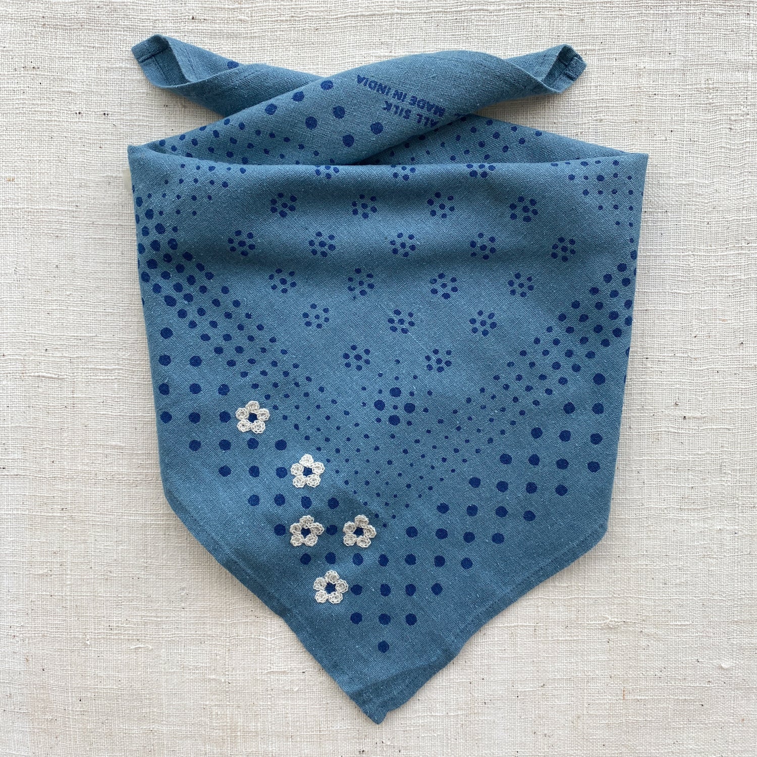 Embroidered Silk Bandana | Dot - Indigo