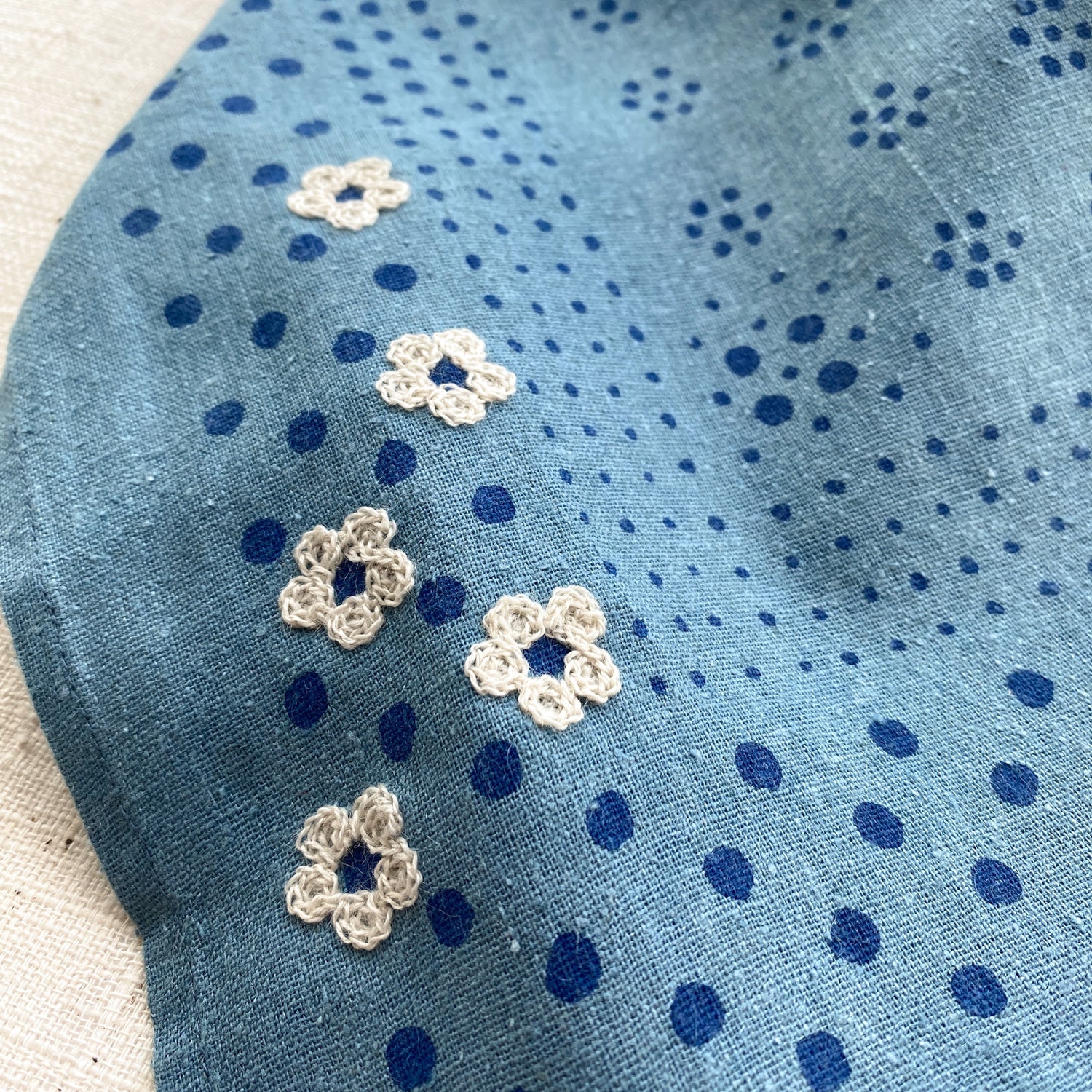 Embroidered Silk Bandana | Dot - Indigo