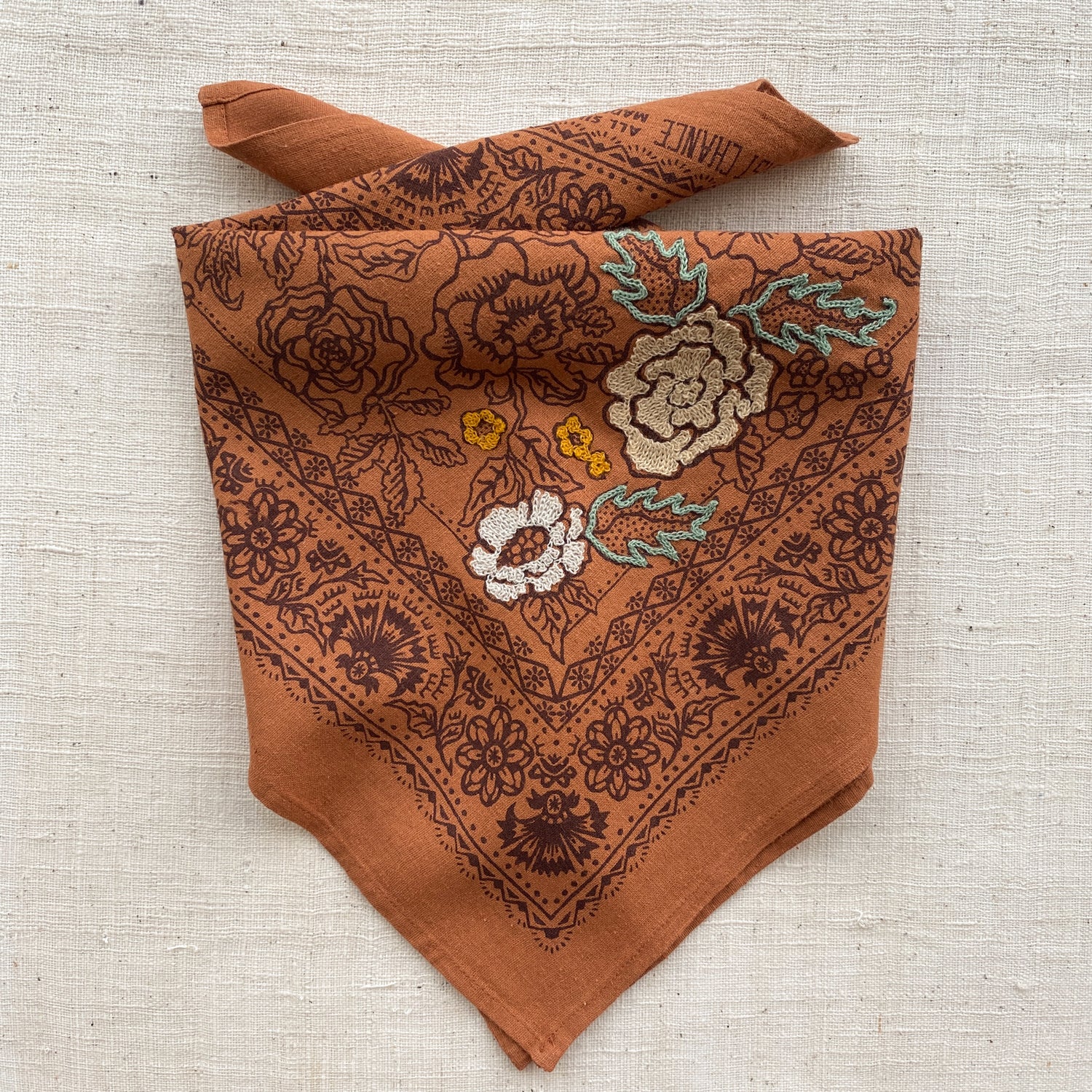 Embroidered Silk Bandana | Rosey - Golden Oak