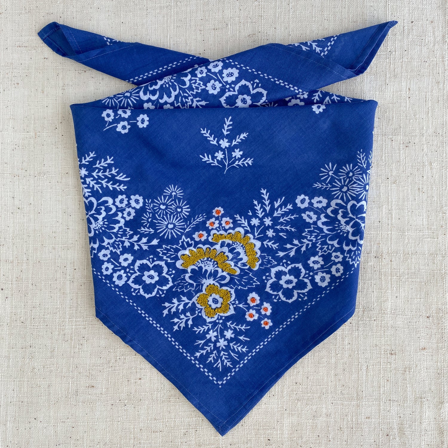 Embroidered Cotton Bandana | Field - Azure Blue