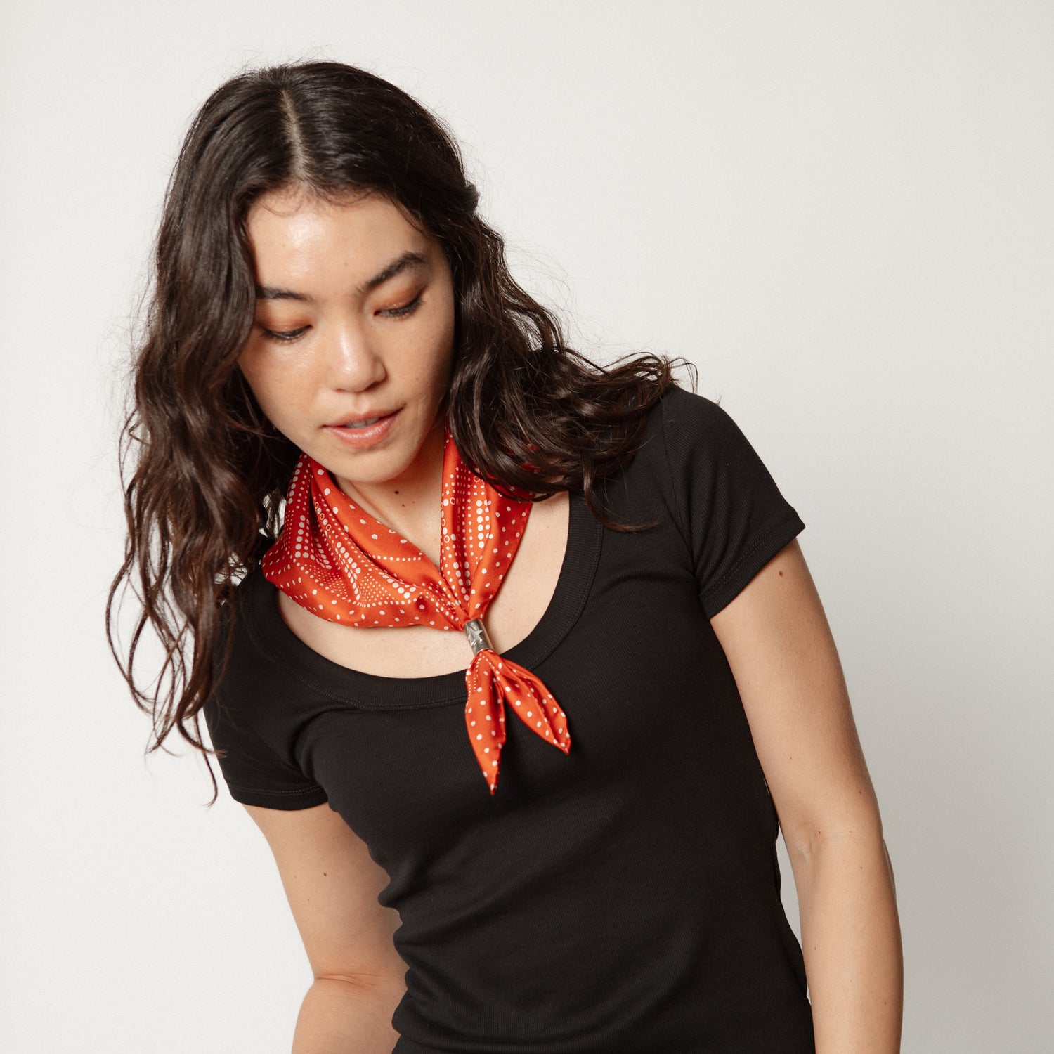 Silk Twill Scarf - Daisy in Chili