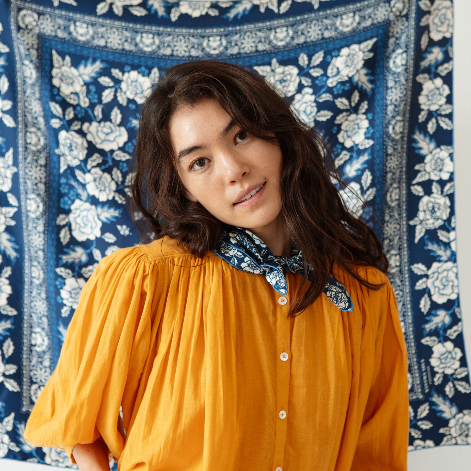 Silk Twill Scarf - Rosey in Navy