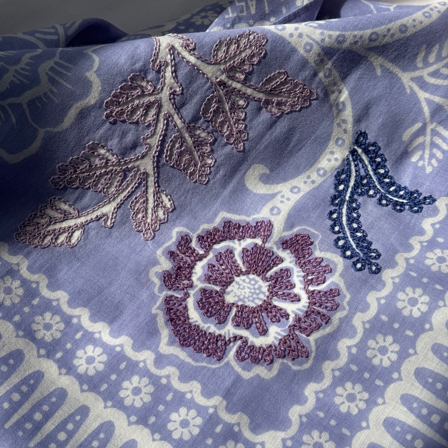 Embroidered Cotton Bandana | Ramble - Periwinkle