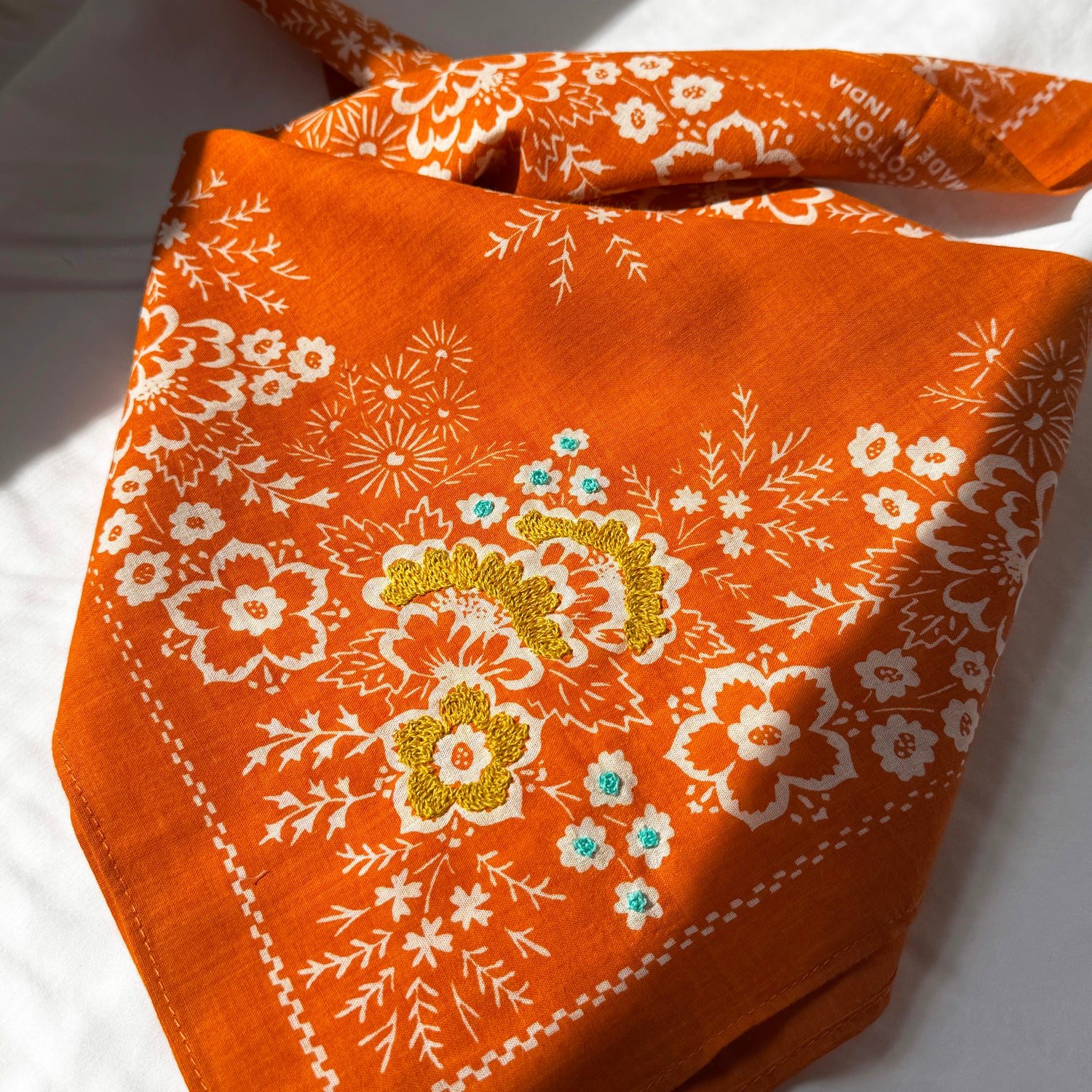 Embroidered Cotton Bandana | Field - Terra