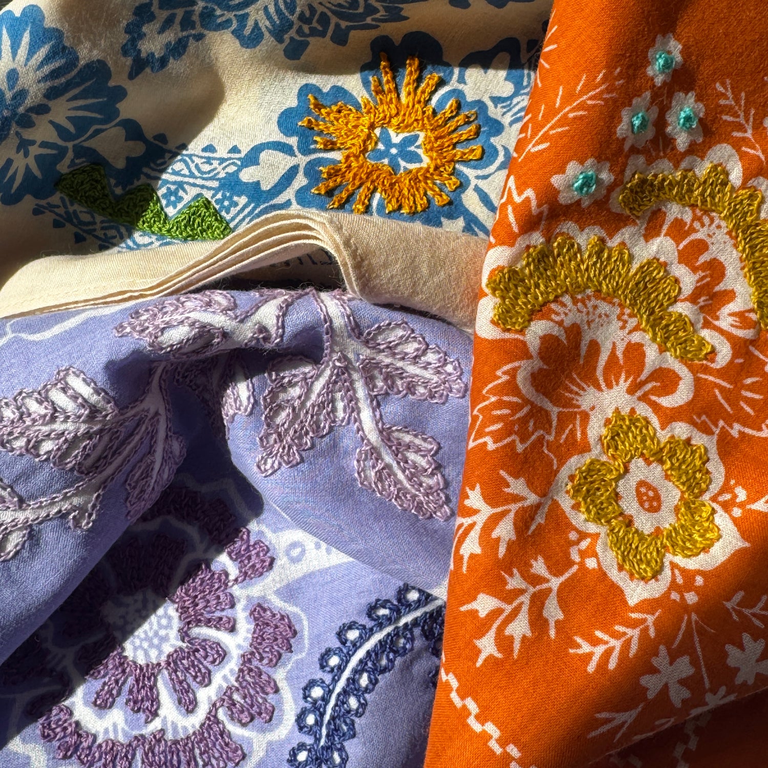 Embroidered Cotton Bandana | Blossom - Coastal