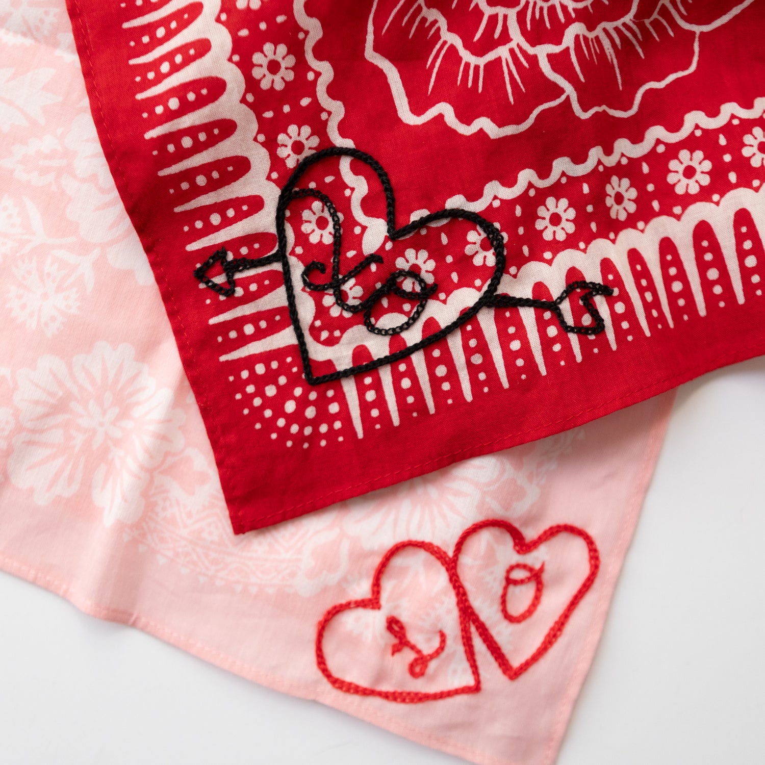 Custom Hearts Embroidery on Cotton Bandana of Ur Choice