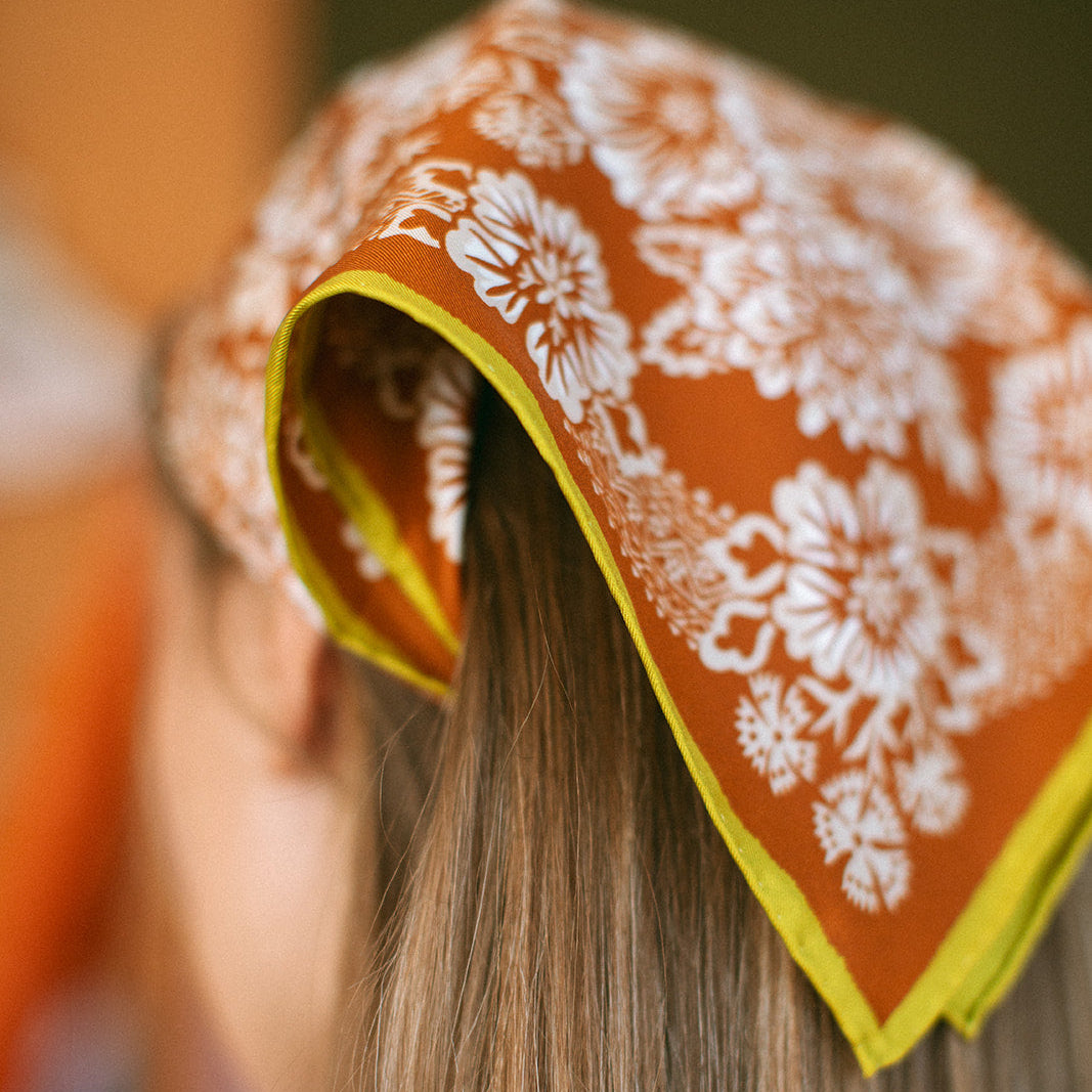 Silk Twill Scarf - Blossom in Tobacco