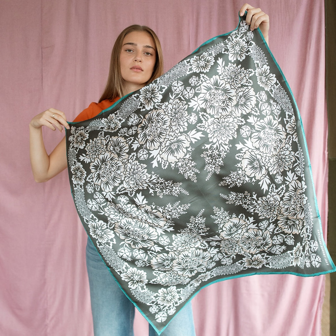 Silk Twill Scarf - Blossom in Iron