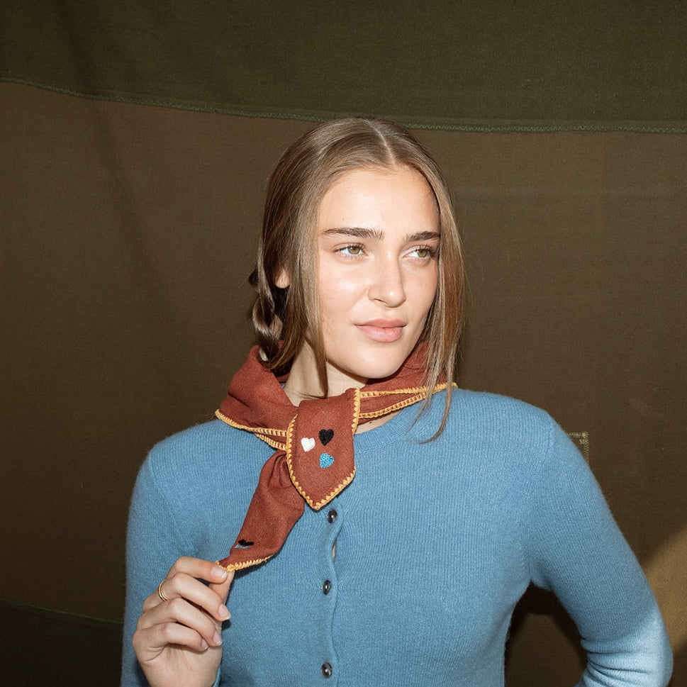 Chainstitch Silk Noil Bandana | Redwood Tulips
