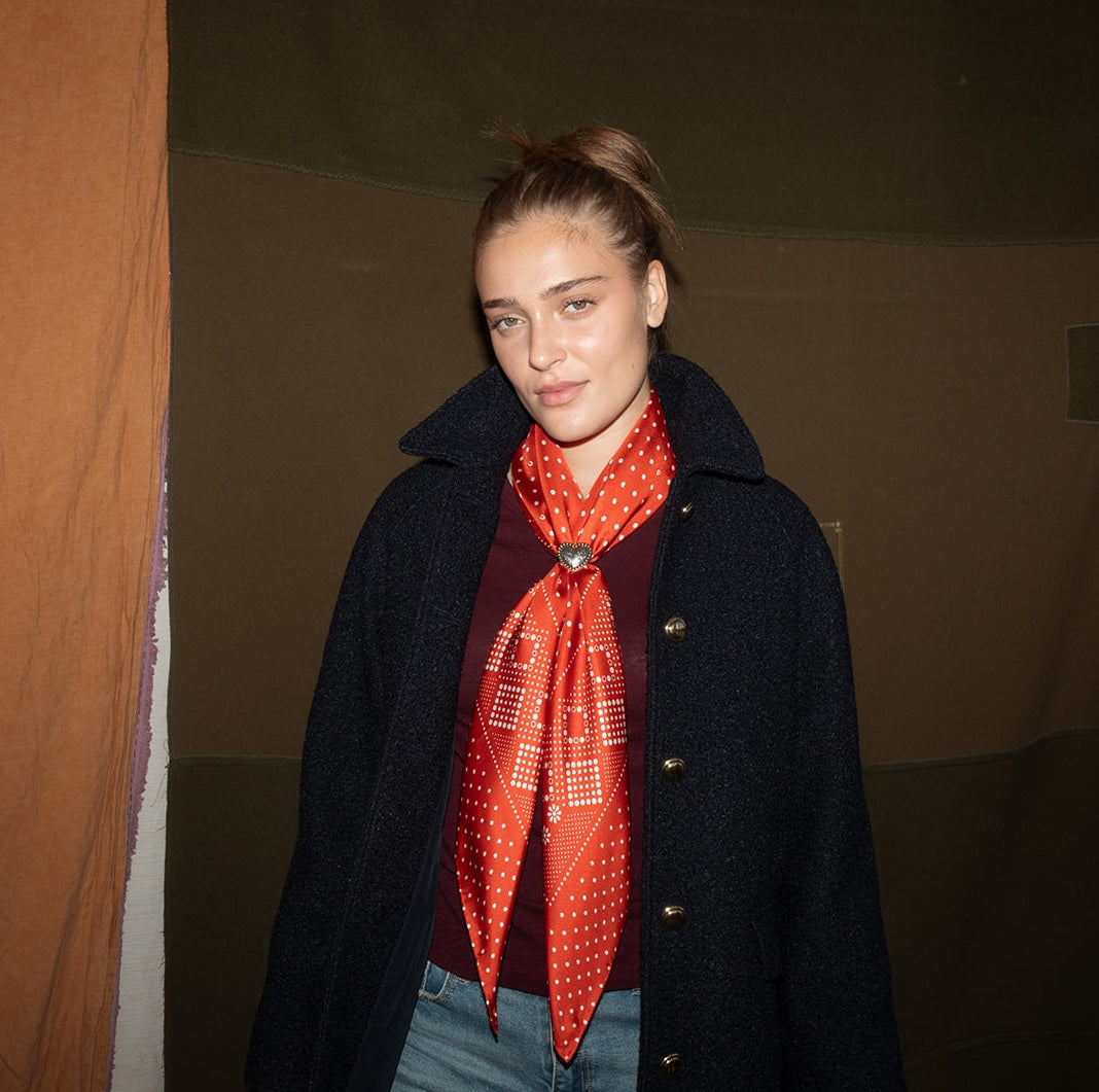 Silk Twill Scarf - Daisy in Chili