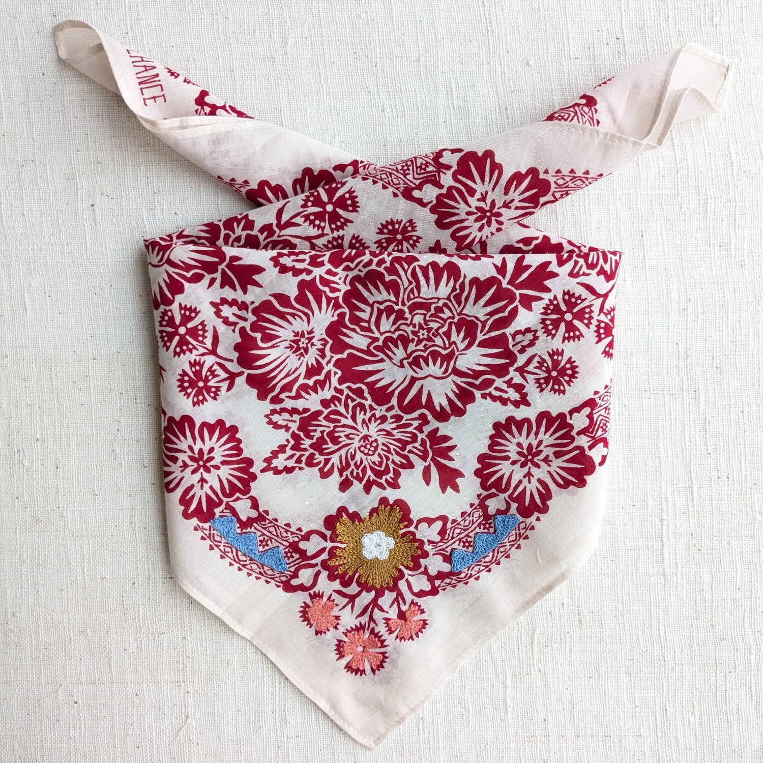 Embroidered Cotton Bandana | Blossom - Sand