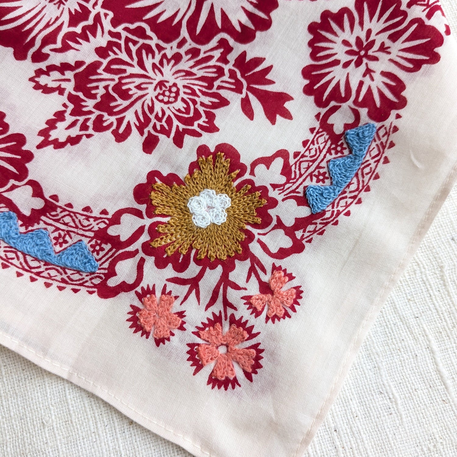 Embroidered Cotton Bandana | Blossom - Sand