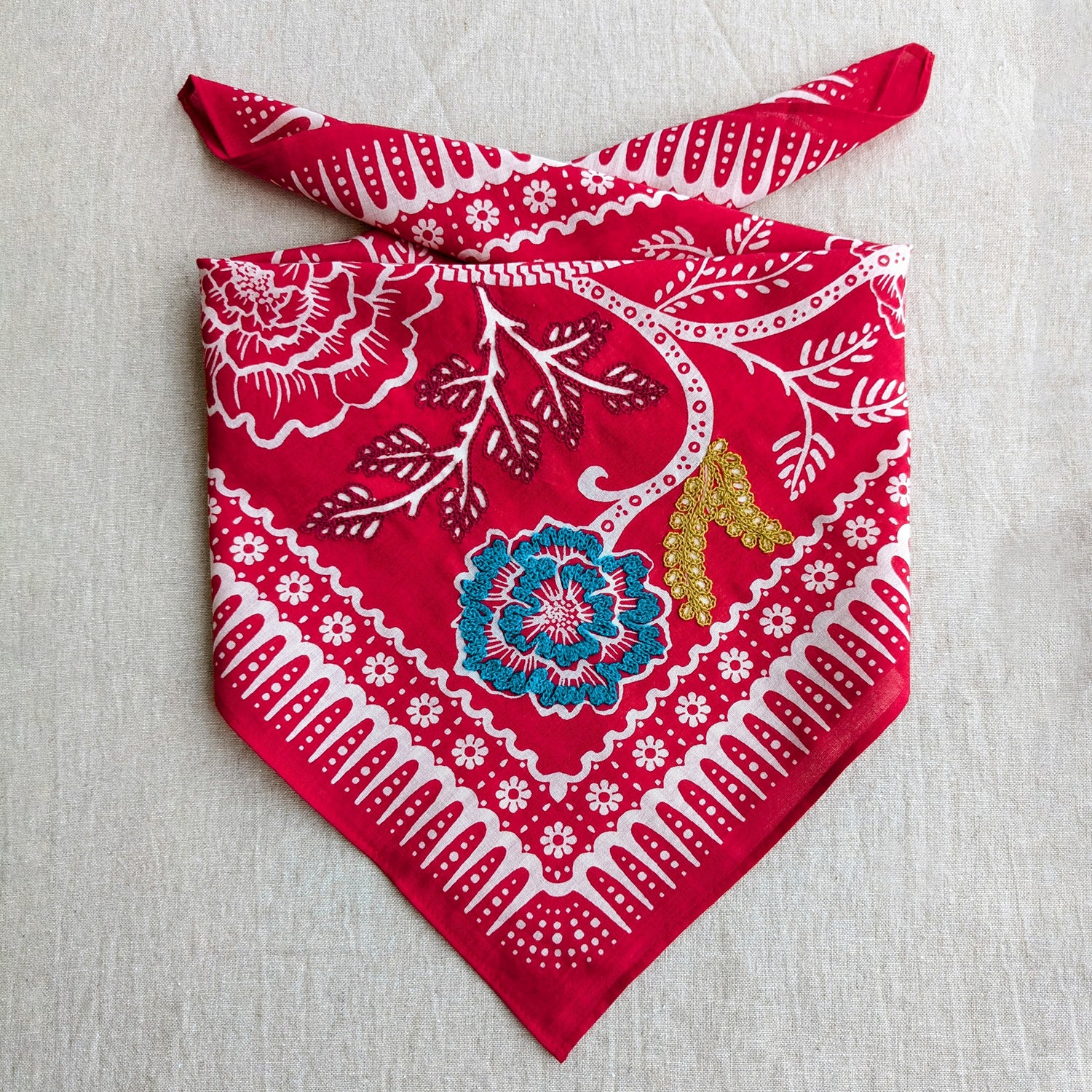 Embroidered Cotton Bandana | Ramble - Red Hot