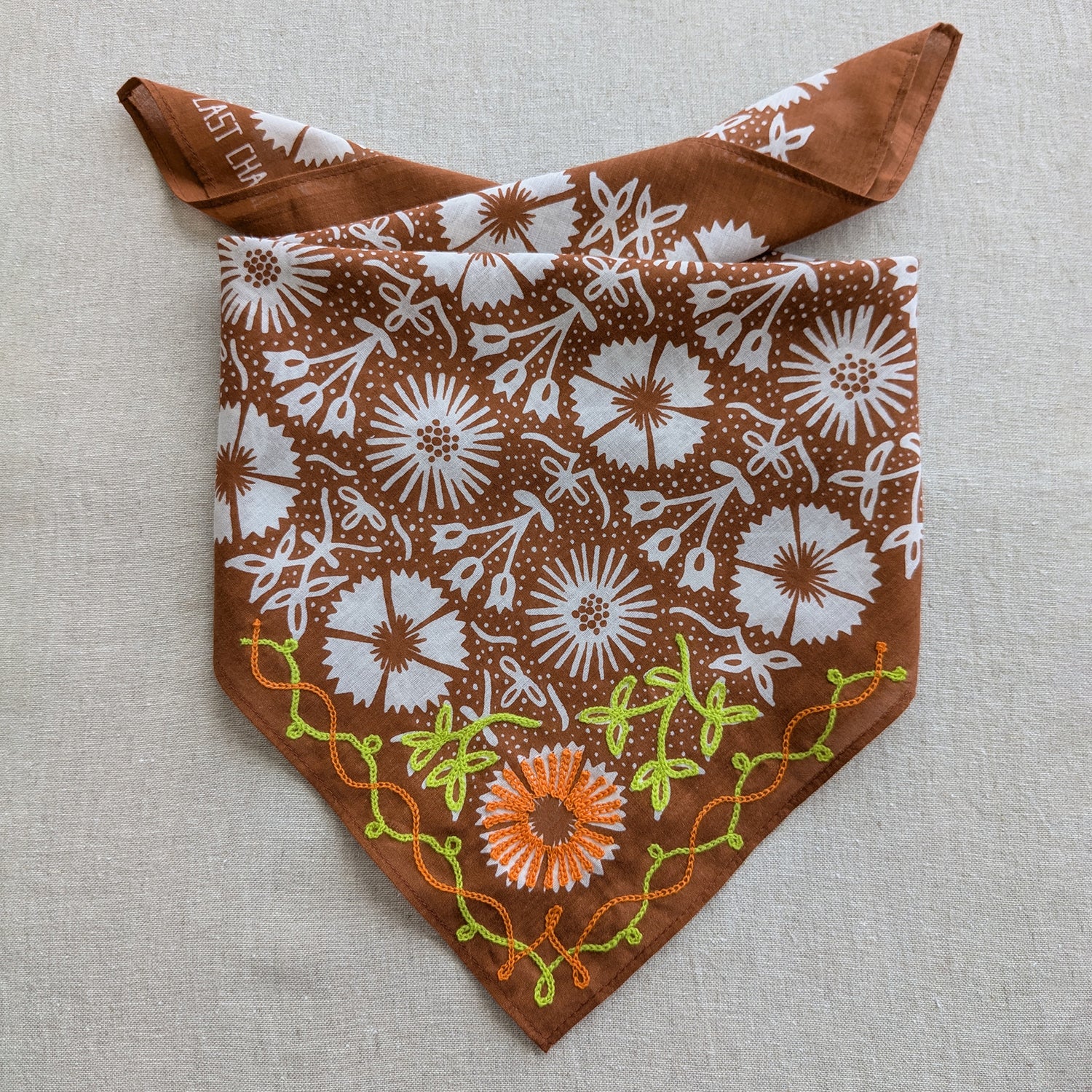 Embroidered Cotton Bandana | Aster - Tobacco