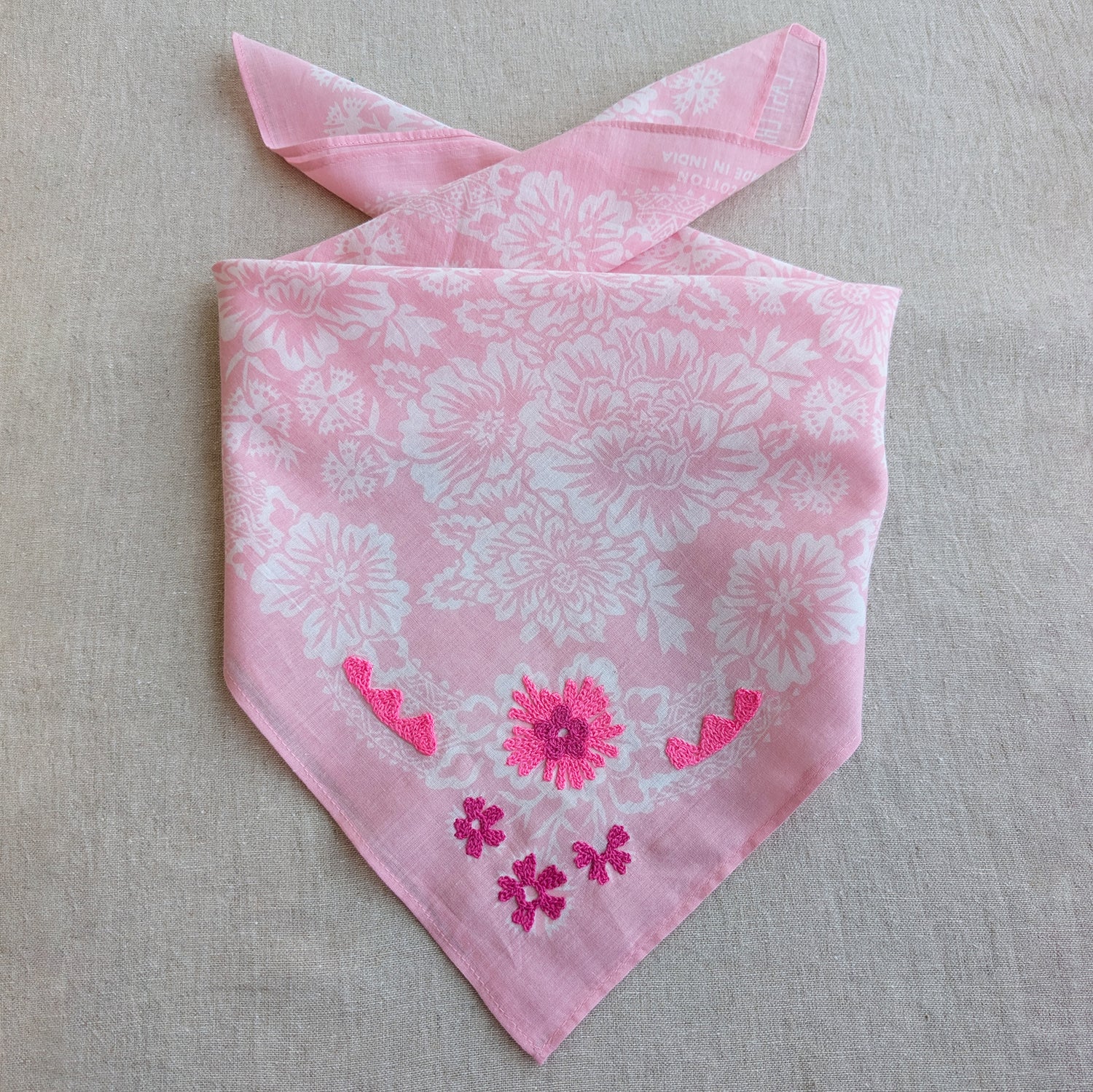 Embroidered Cotton Bandana | Blossom - Shell Pink