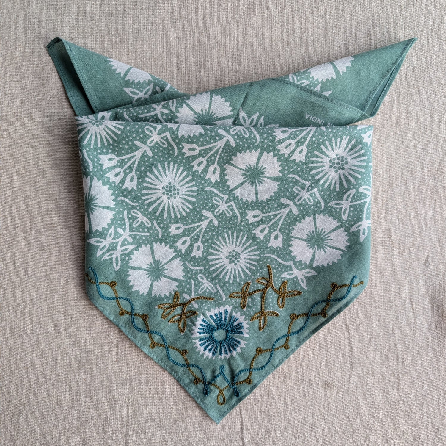 Embroidered Cotton Bandana | Aster - Blue Sage