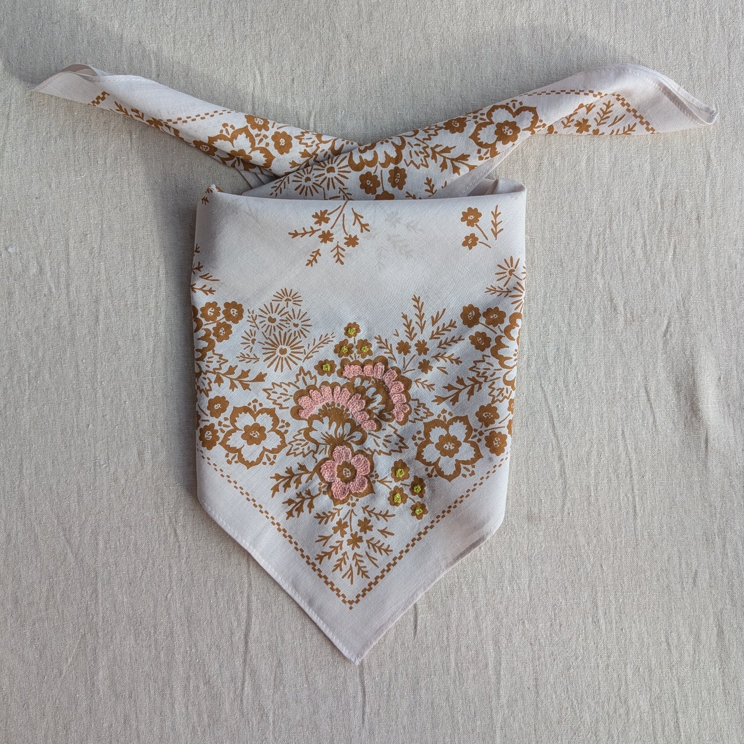 Embroidered Cotton Bandana | Field - Almond