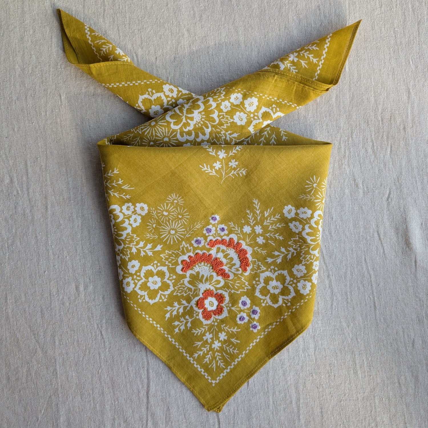 Embroidered Cotton Bandana | Field - Chartreuse
