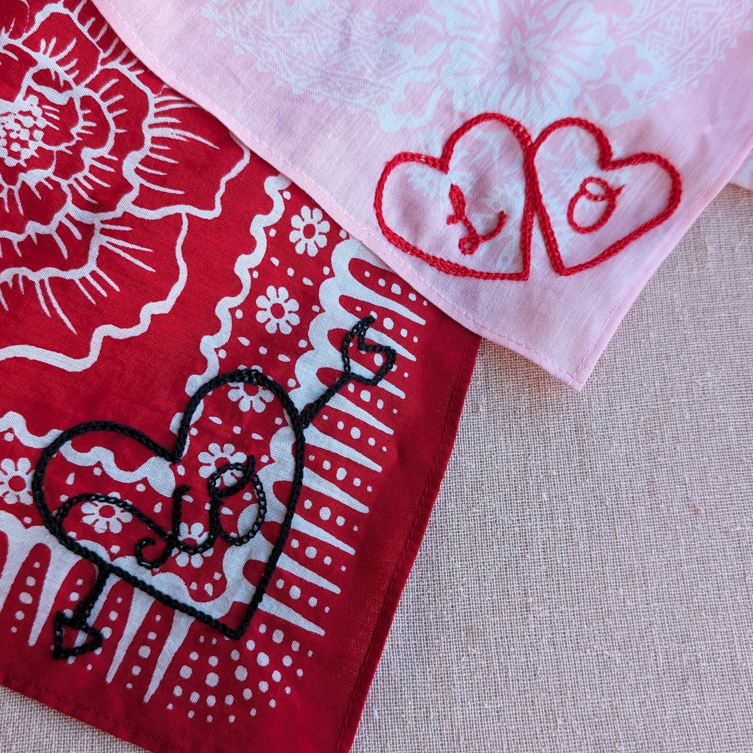 Custom Hearts Embroidery on Cotton Bandana of Ur Choice