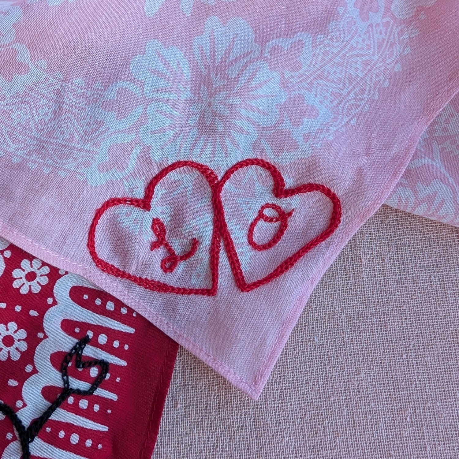 Custom Hearts Embroidery on Cotton Bandana of Ur Choice