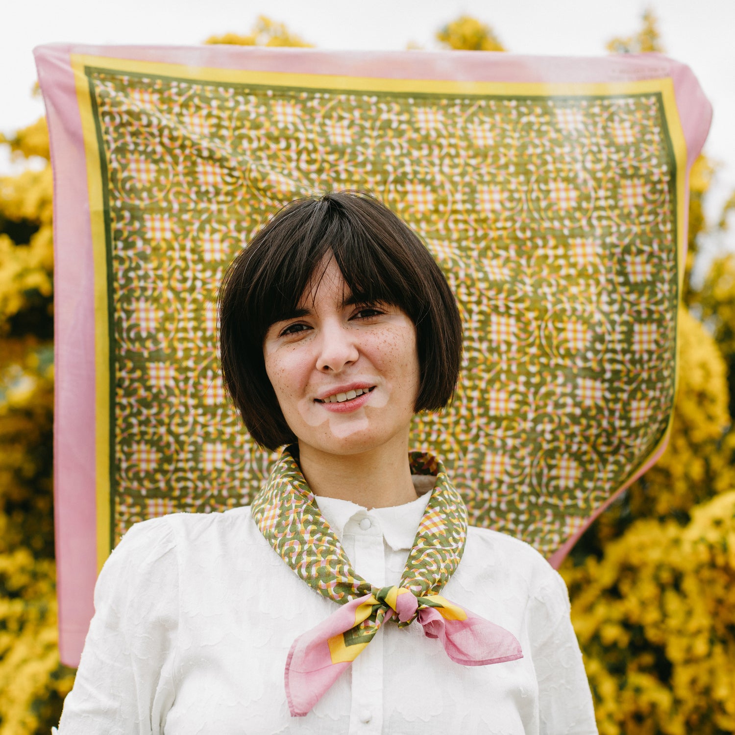 Blockprint Cotton Scarf- Jackie in Cottage Ivy- 28in