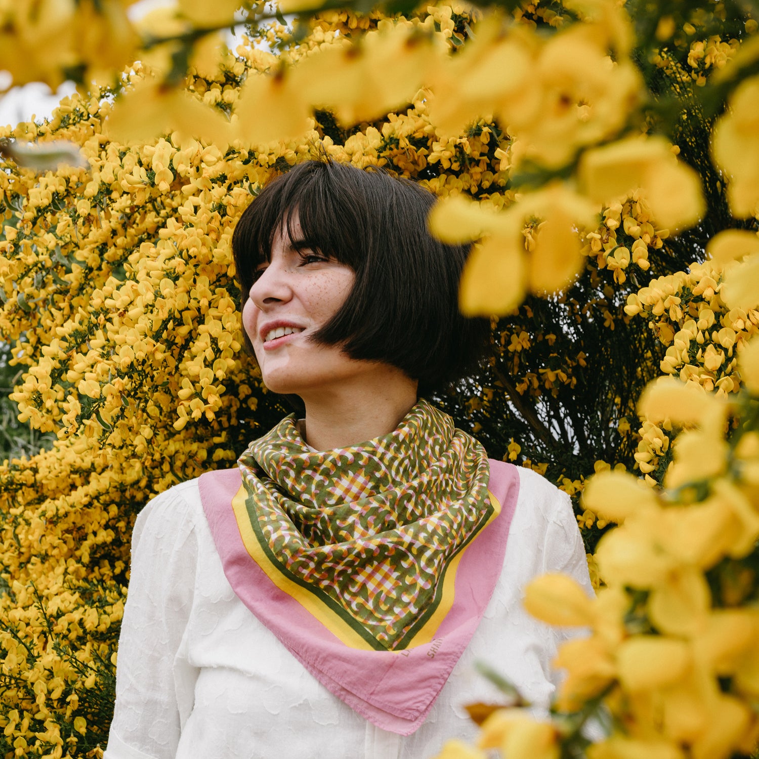Blockprint Cotton Scarf- Jackie in Cottage Ivy- 28in