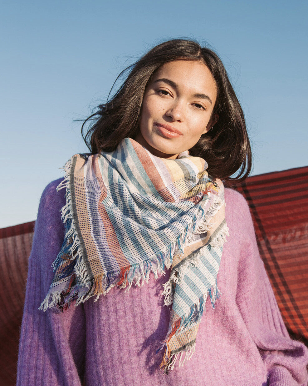 Khadi Cowboy Scarf - Olema in Beach Stripe